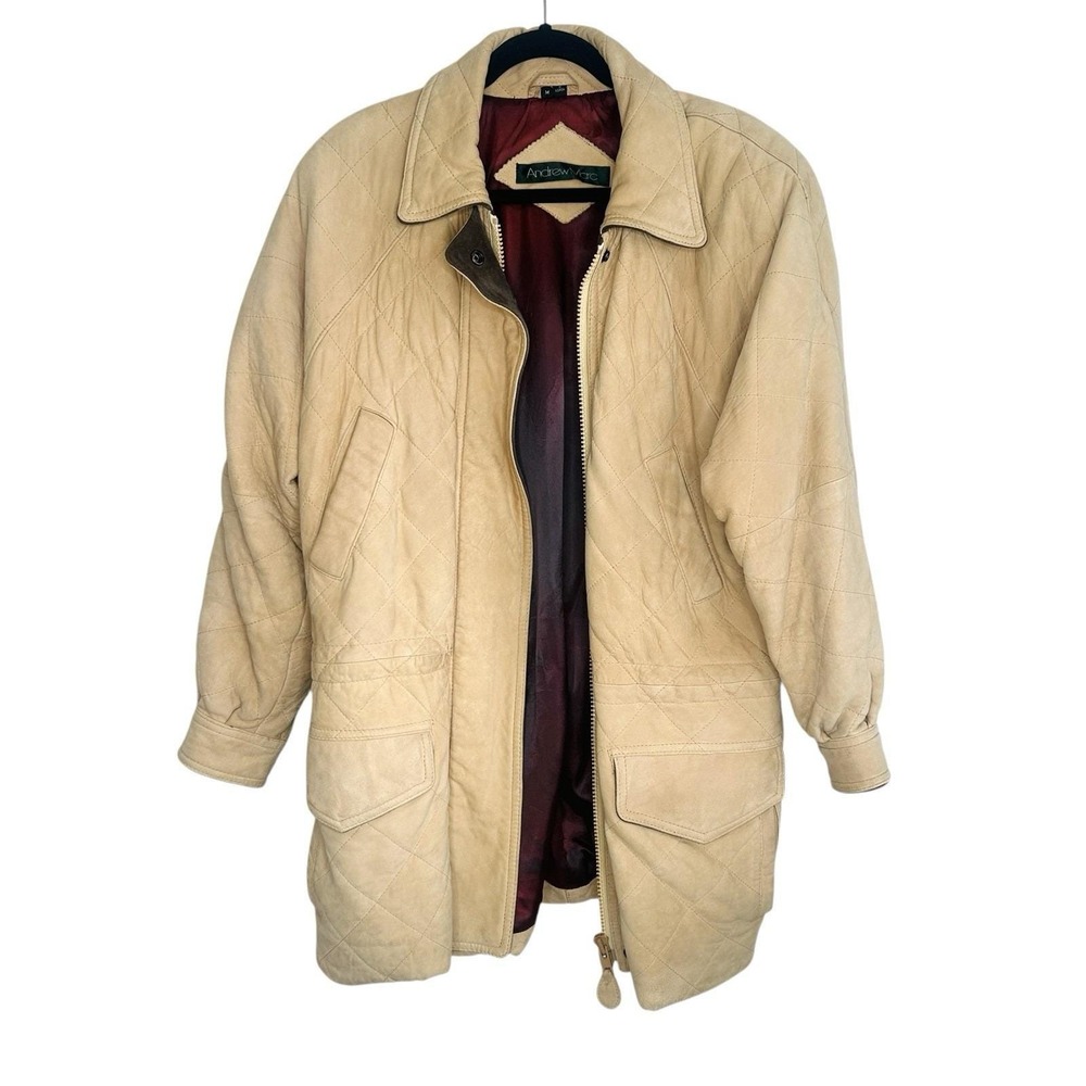 Vintage 90s Andrew Marc Leather Jacket Mens M Western Oversized Quilted Nubuck